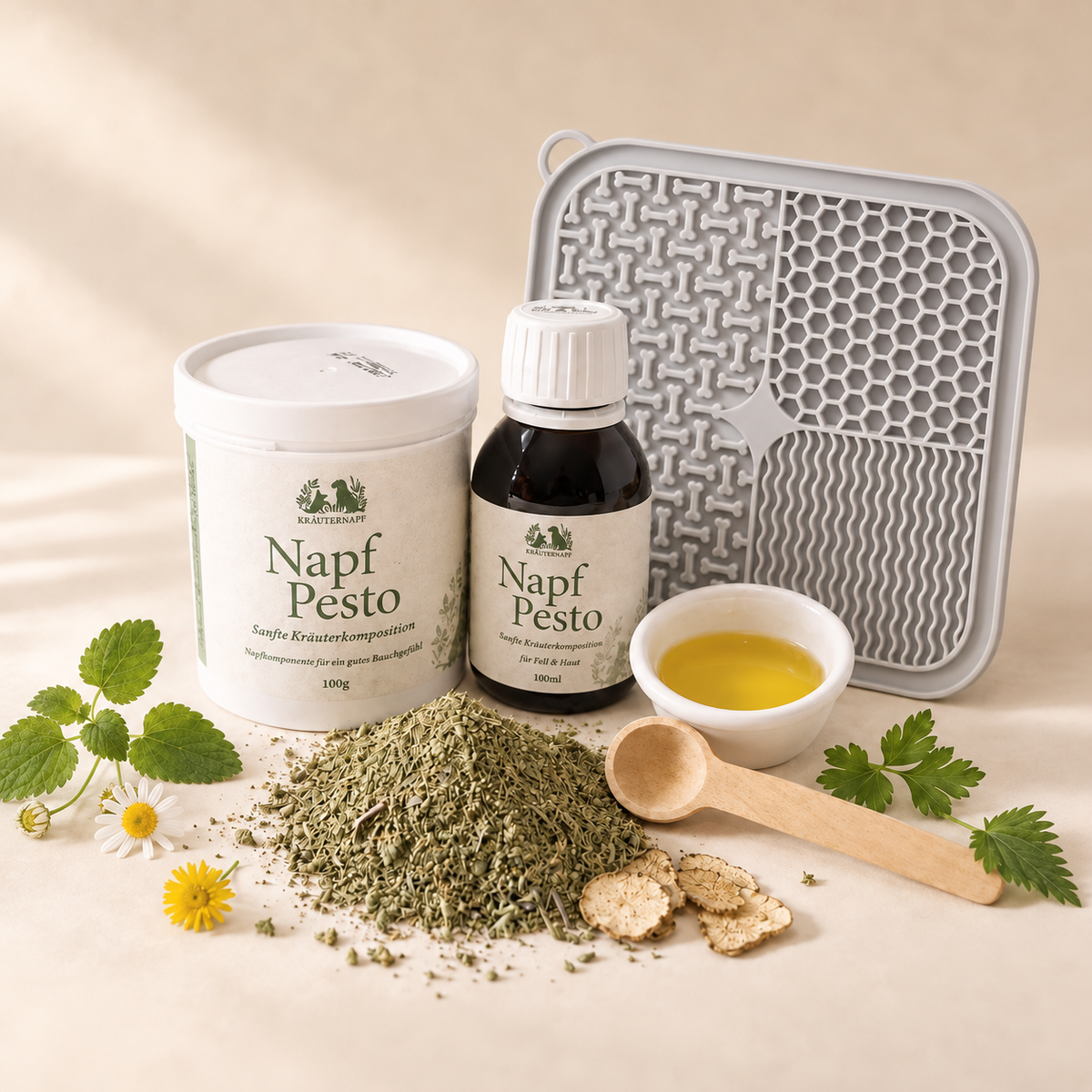 Napf Pesto Genussmoment Set mit Schleckmatte in Altrosa oder Grau