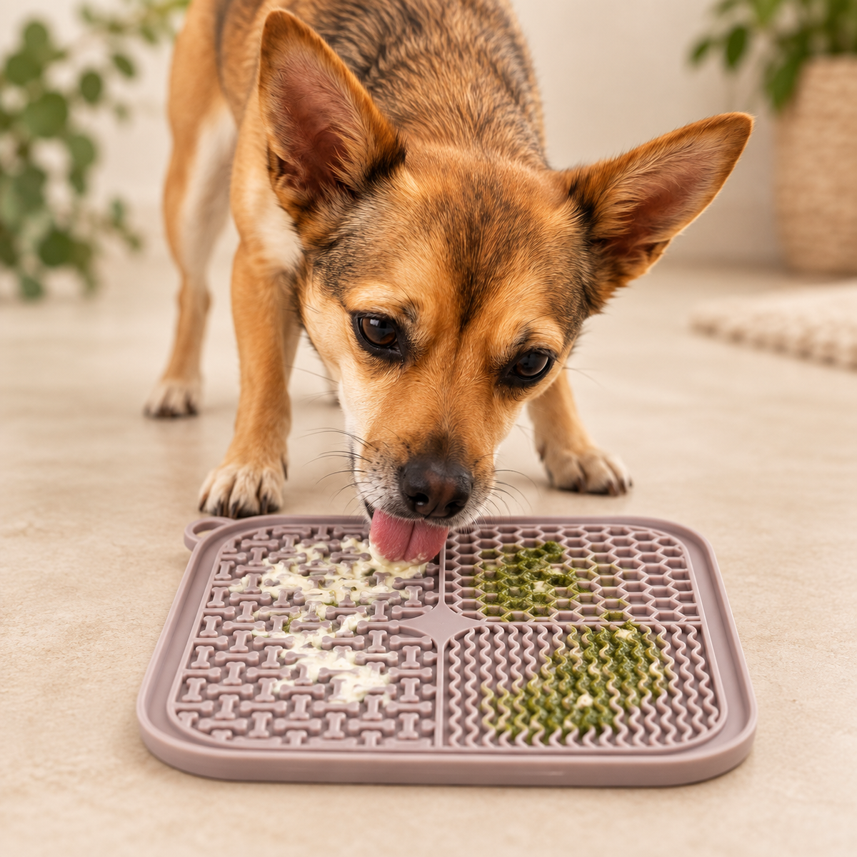Napf Pesto Genussmoment Set mit Schleckmatte in Altrosa oder Grau